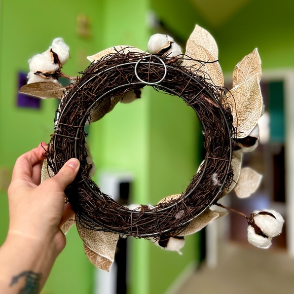 Cottagecore Cabin Rustic Cabin Lakeside Cotton Floral Leaf Wreath Hanging Decor - Picture 3 of 6